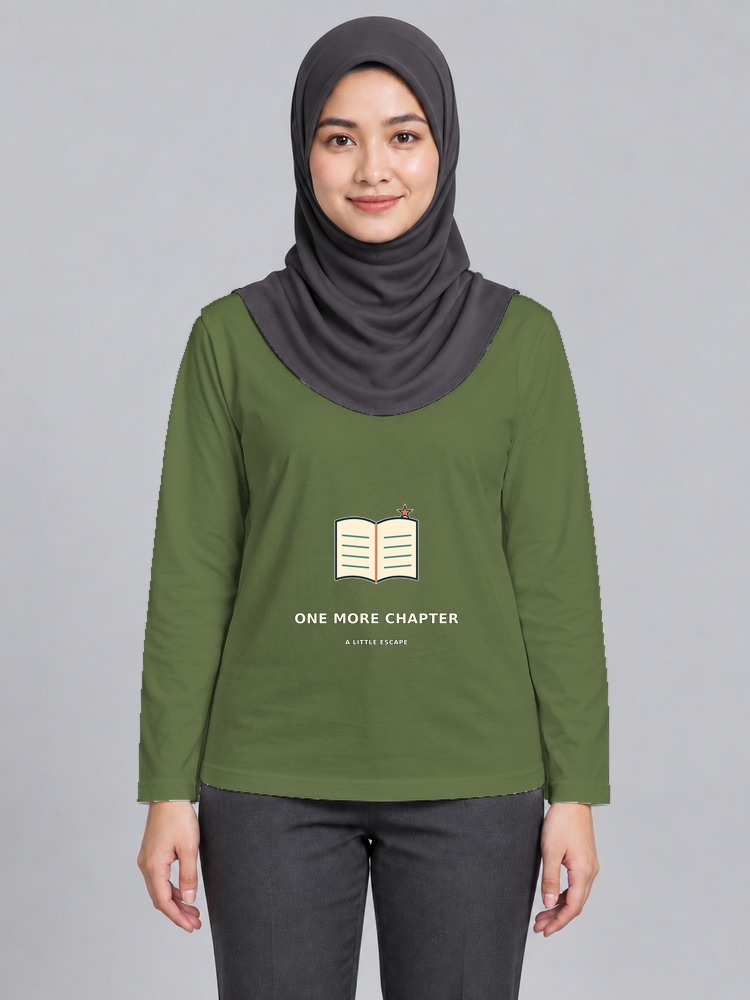 T-shirt Book Escape Wanita Bertudung Lengan Panjang front