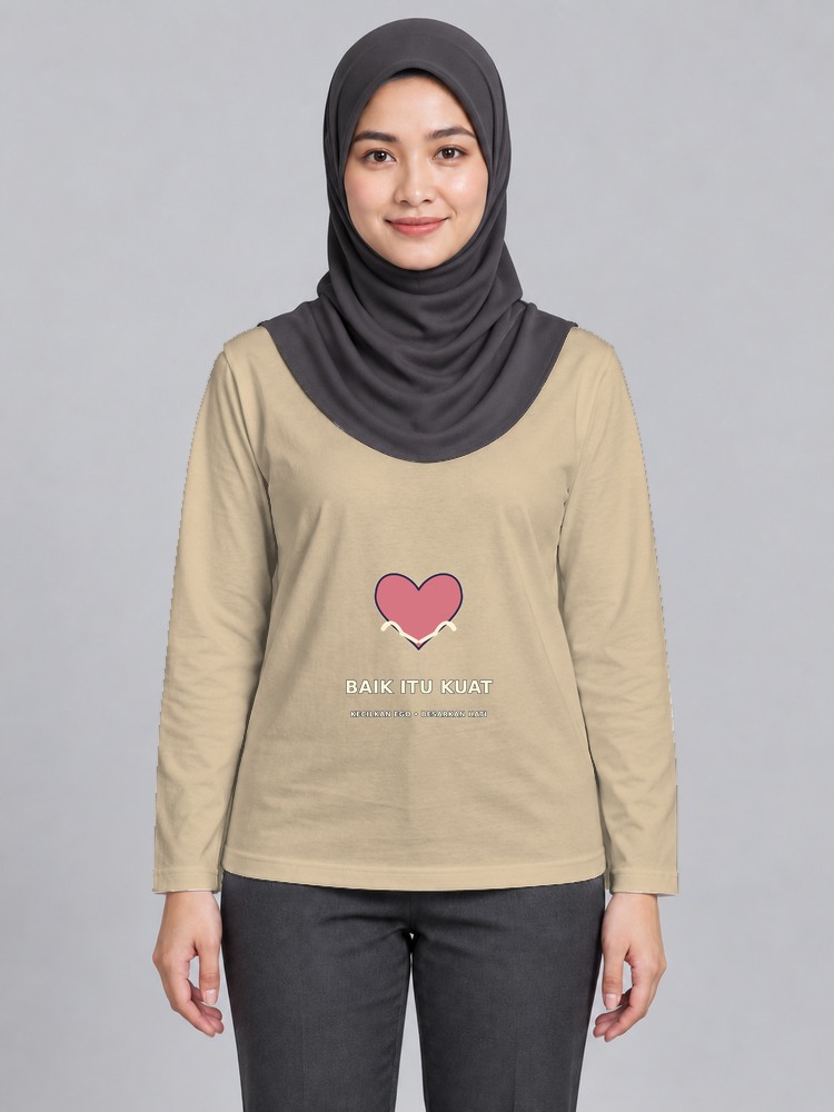 T-shirt Kind Heart Wanita Bertudung Lengan Panjang front