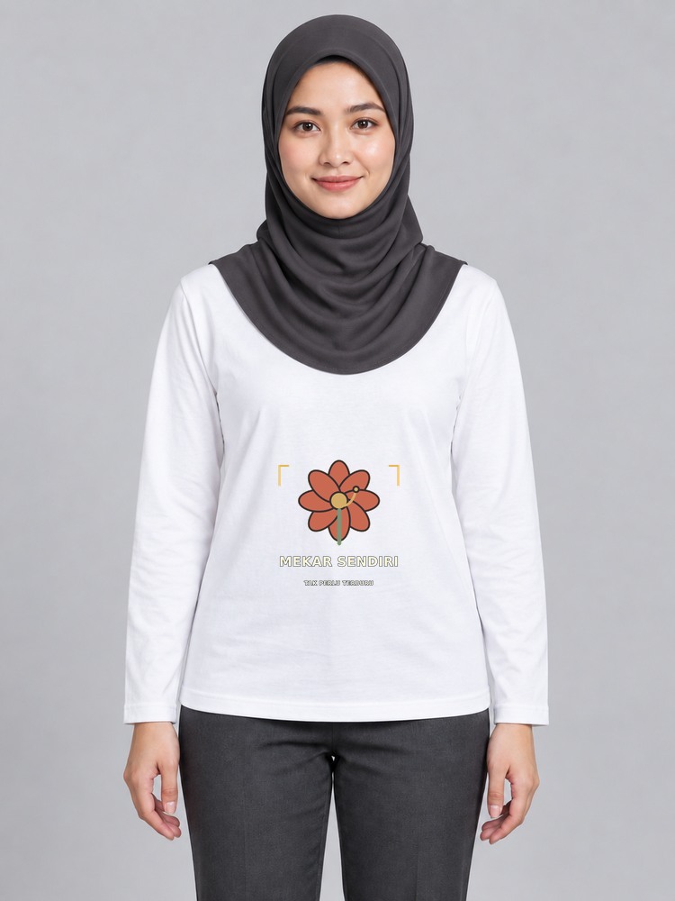 T-shirt Bloom Your Way Wanita Bertudung Lengan Panjang front