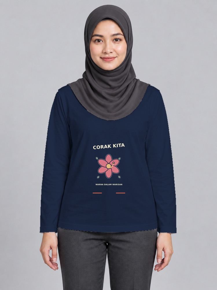 T-shirt Batik Mekar Wanita Bertudung Lengan Panjang front